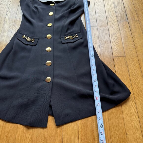 Vintage Cache Size 10 Black Button Front Sleeveless Romper w/ Gold Chain Accents - Picture 7 of 13